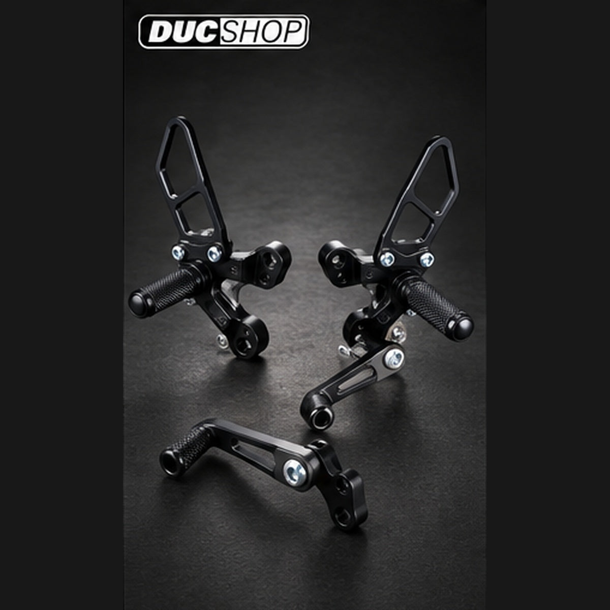 WOODCRAFT DUCATI 1198SP/848 EVO COMPLETE GP REARSET (FACTORY QS) NO FOLDING TOE PIECES. SKU: 05-0641B
