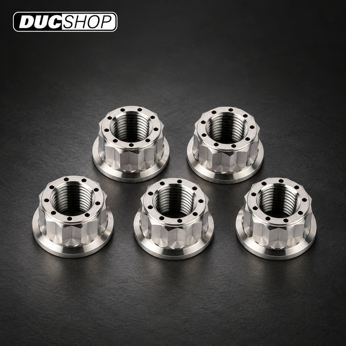Motocorse Titanium Ducati Flange & Sprocket Nuts — 5 Piece, M10x1.0 — titanium nut set | Sprocket Nuts | ducshop.com