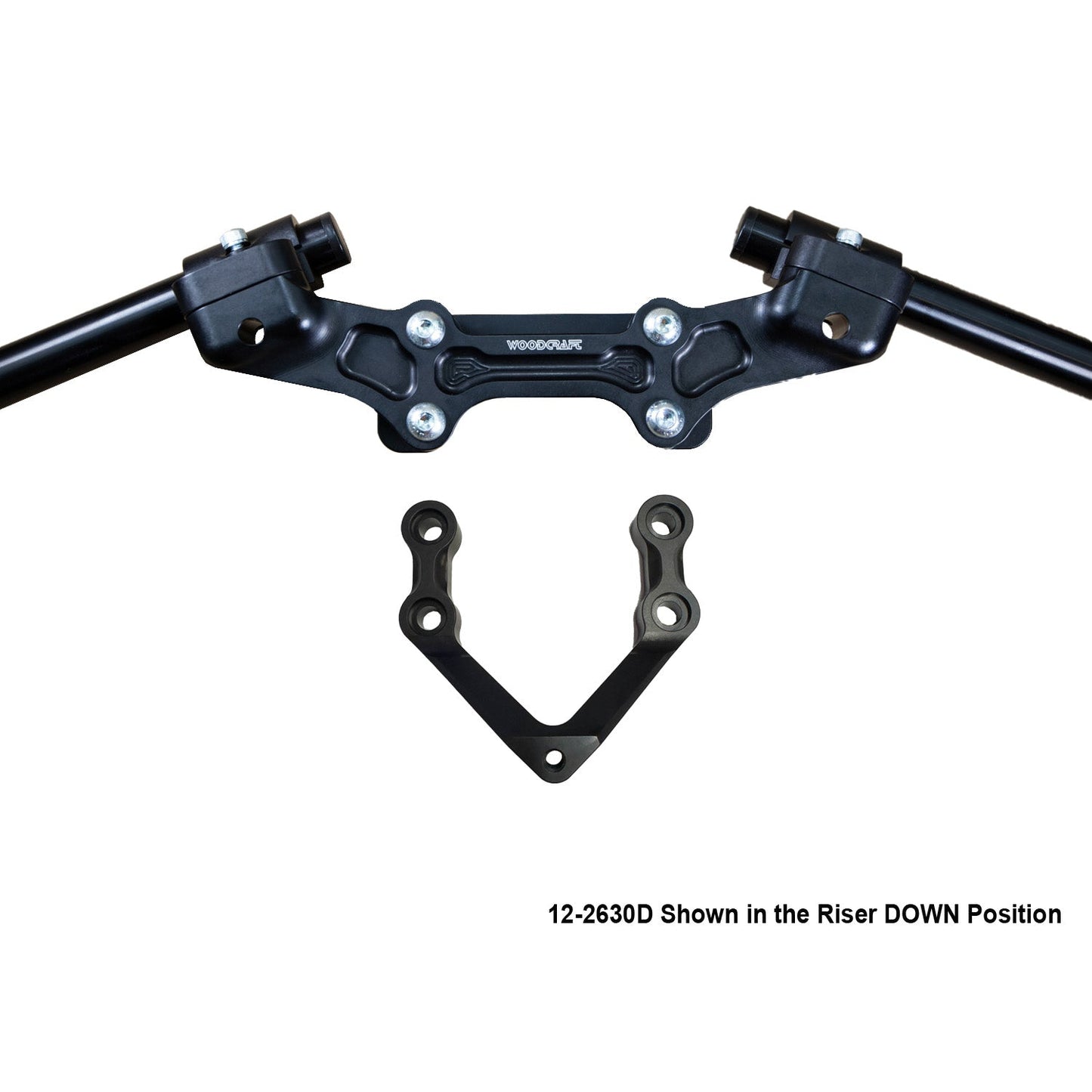 WOODCRAFT DUCATI MONSTER 1200R 2016-19 CLIPON ADAPTER PLATE W/STEERING DAMPER MOUNT BLACK BARS. SKU: 12-2630D