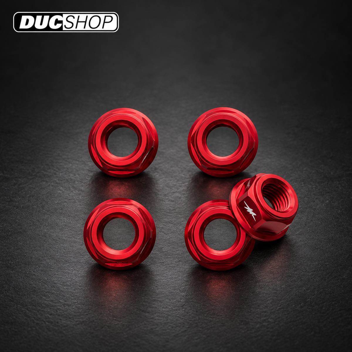 CNC Racing MV Logo Flange Nuts for MV Agusta — M10x1.25 — red MV-logo flange nuts | Sprocket Nuts | ducshop.com