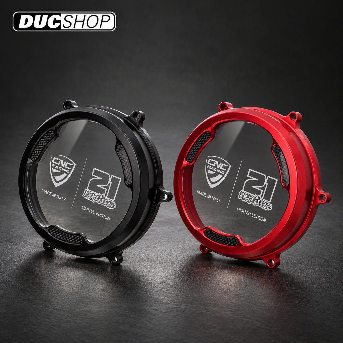CNC Racing PRAMAC RACING LIMITED EDITION Clear Wet Clutch Cover With Carbon Inlay for the Ducati Panigale 1299/1199/959 Superleggera (and 899 too with modification) | Wet Clutch Covers | ducshop.com