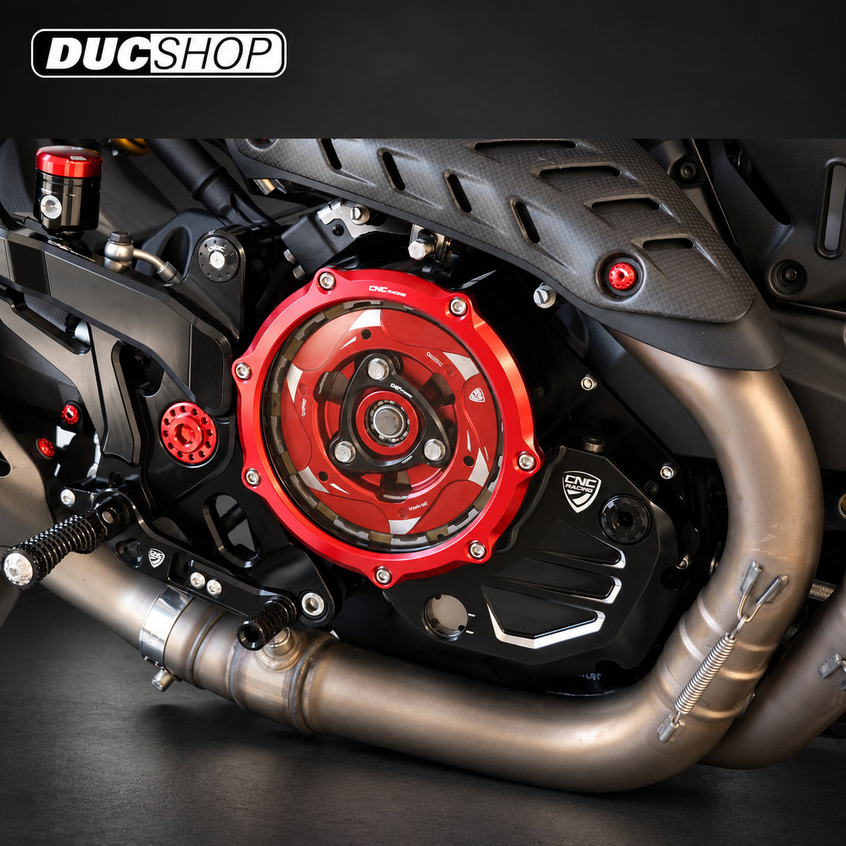 CNC Racing Clear Wet Clutch Cover for the Ducati Hypermotard 821 (2015) / 939 / 950, Multistrada 950, Supersport /S, Monster 821, Scrambler 1100 | Wet Clutch Covers | ducshop.com