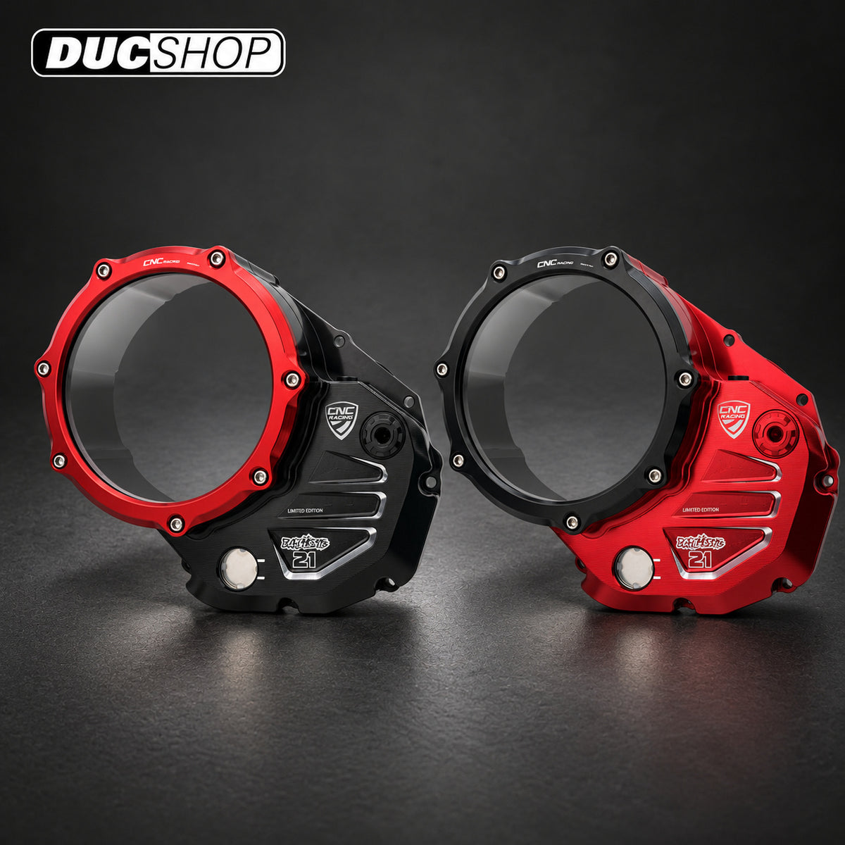 CNC Racing TROY BAYLISS LIMITED EDITION Clear Wet Clutch Cover for the Ducati Hypermotard 821 (2015) / 939 / 950, Multistrada 950, Supersport /S, Monster 821, Scrambler 1100 | Wet Clutch Covers | ducshop.com