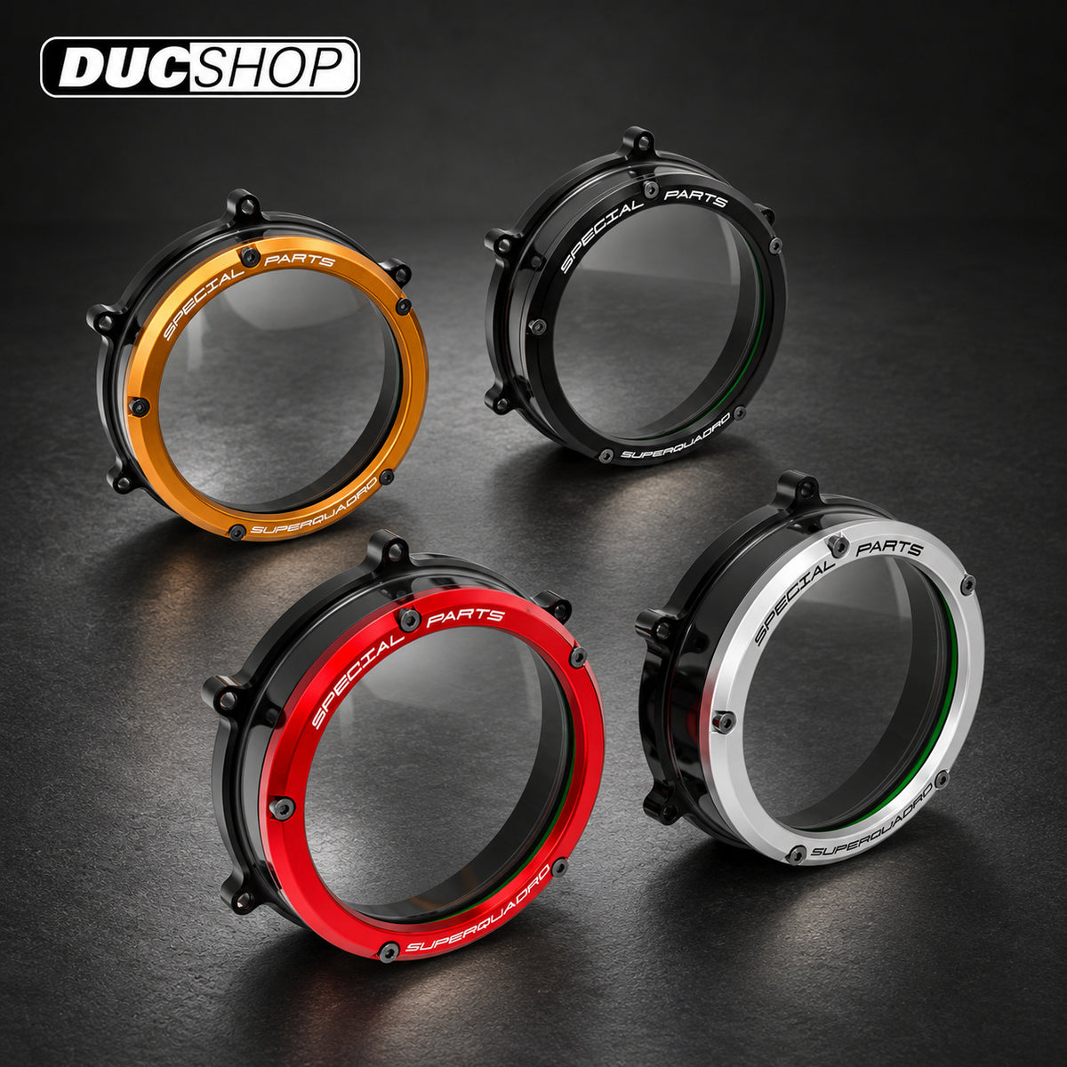 DBK Special Parts (Ducabike) Dual Color Clear Wet Clutch Cover for the Ducati Panigale 1299/1199/959 Superleggera (and 899 too with modification) | Wet Clutch Covers | ducshop.com