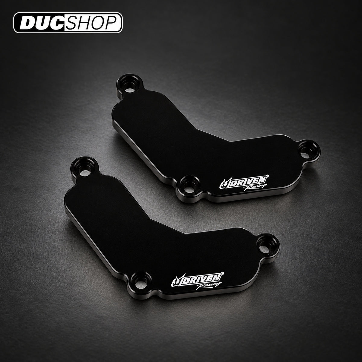 Driven Racing DSBLOCK-09 kit showing two black contoured block-off plates | Emissions Removal | ducshop.com
