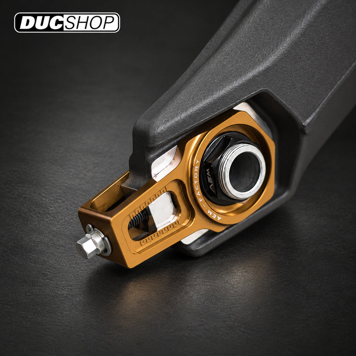 AEM Factory Billet Chain Adjusters for Ducati Monster 821, DesertX, Multistrada Enduro and Panigale 899/959 | Chain Adjustors | ducshop.com