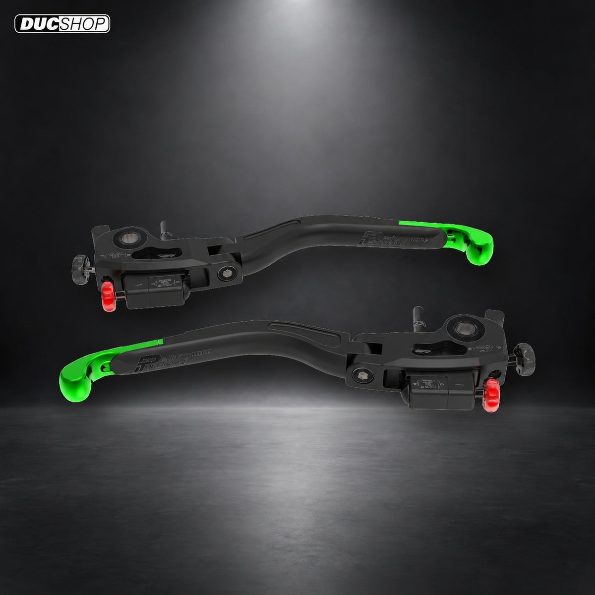 DBK Special Parts (Ducabike) Performance Technology L01 ULTIMATE Folding Lever Set for most Ducati - Green Lever Ends | DucShop