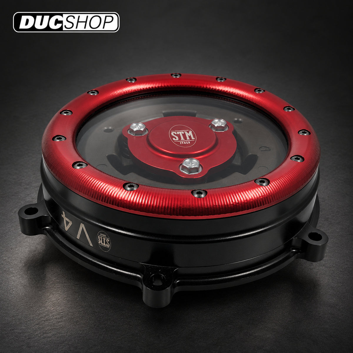 STM Clear Wet Clutch Cover For Ducati Panigale / Streetfighter / Multistrada V4 / S / Speciale - Sculptured Ring | Wet Clutch Covers | ducshop.com