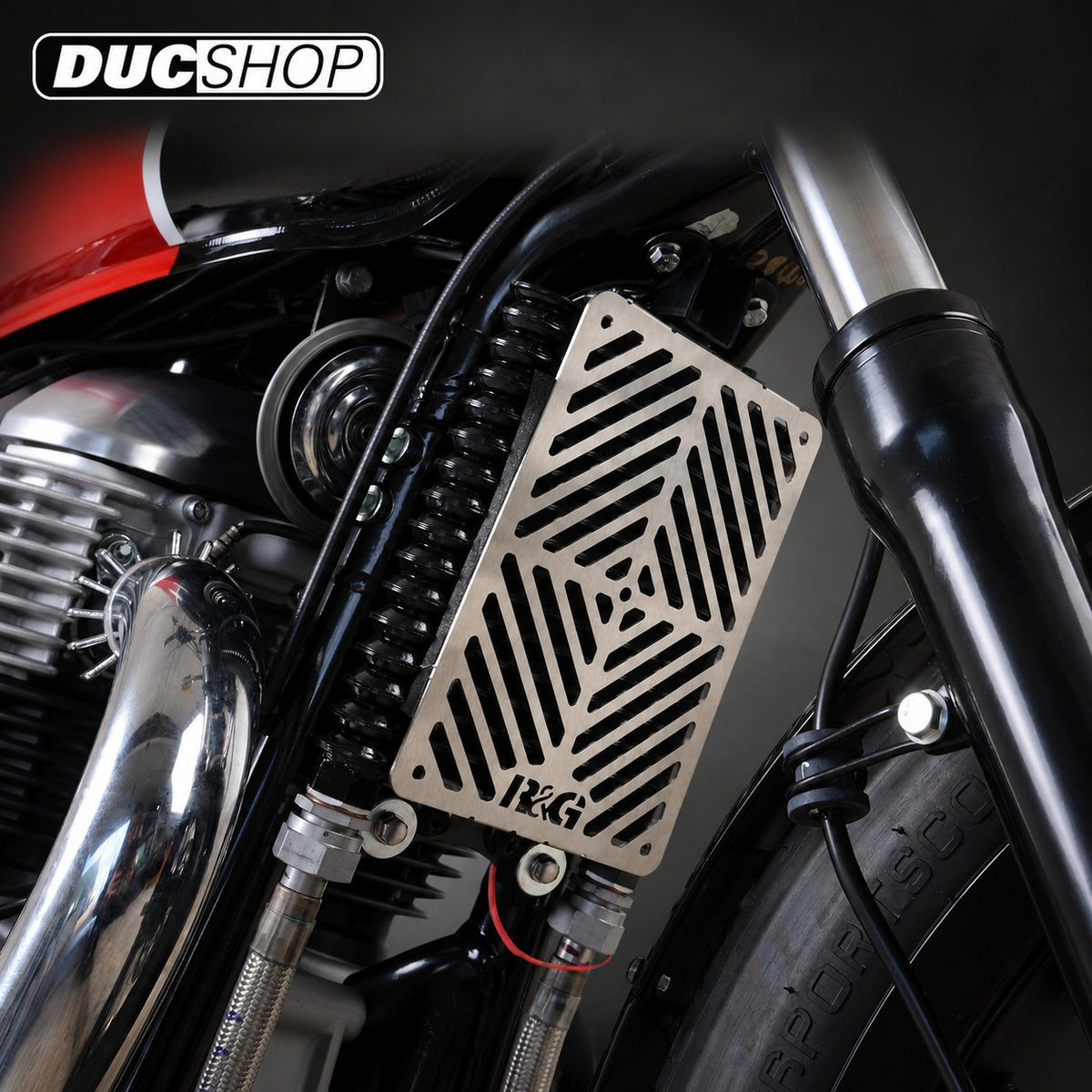 R&G Racing Stainless Steel Oil Cooler Guard for Royal Enfield 650 Interceptor '19-'21, Continental GT '19-'22 | Radiator & Oil Cooler Guards | ducshop.com