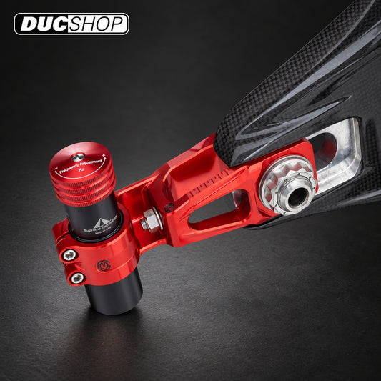 Motocorse Billet Aluminum Chain Adjuster and Rear Brake Caliper Support Bracket for OVERSUSPENSION for Ducati Panigale / Streetfighter V4 (2025+) | Chain Adjustors | ducshop.com