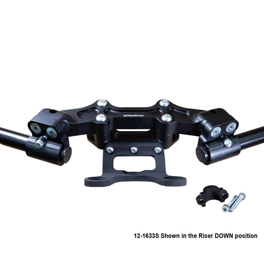 WOODCRAFT DUCATI MONSTER 797/821 2018-21 CLIPON ADAPTER PLATE W/GAUGE MOUNT 1.5 INCH STANDARD RISE W/ BXL BARS. SKU: 12-36633S