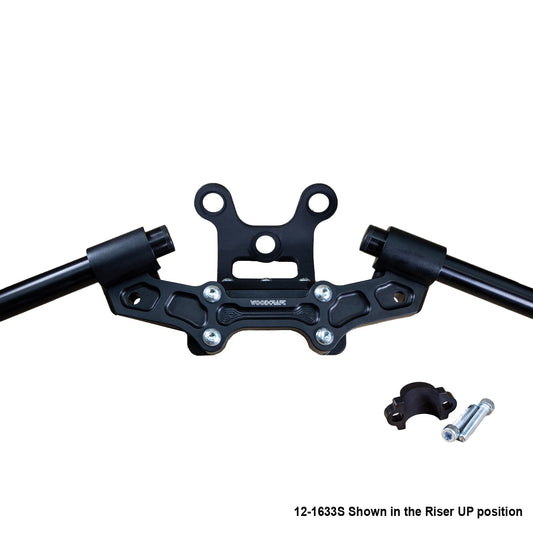 WOODCRAFT DUCATI MONSTER 797/821 2018-21 CLIPON ADAPTER PLATE W/GAUGE MOUNT 1.5 INCH STANDARD RISE W/ BXL BARS. SKU: 12-36633