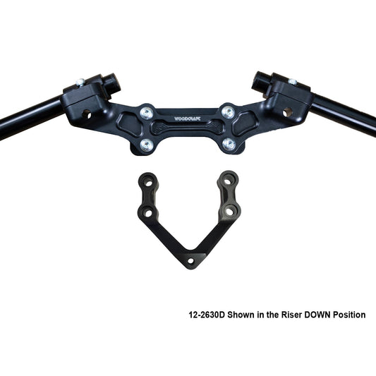 WOODCRAFT DUCATI MONSTER 1200R 2016-19 CLIPON ADAPTER PLATE W/STEERING DAMPER MOUNT BLACK BARS. SKU: 12-2630D