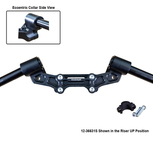 WOODCRAFT DUCATI MONSTER 821 2014-17 CLIPON ADAPTER PLATE W/ STD BLACK BARS, RES. SPACER 1 INCH STANDARD RISE. SKU: 12-36631S
