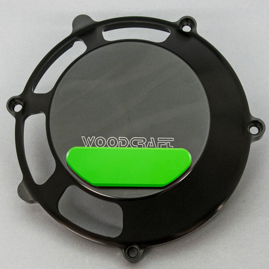 WOODCRAFT DUCATI 748/1098/1198, S4RS RHS ALL (DRY) CLUTCH COVER W/ SKID PLATE GREEN CERAKOTE. SKU: 60-0640RB-GR