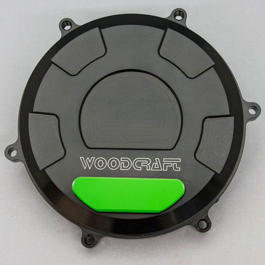 WOODCRAFT DUCATI 1199/1299/959 PANIGALE RHS CLUTCH COVER W/ SKID PAD GREEN CERAKOTE. SKU: 60-0645RB-GR