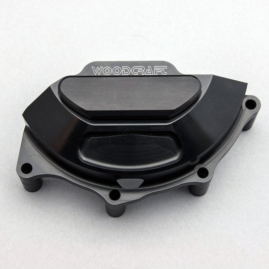 WOODCRAFT DUCATI PANIGALE V4 LHS STATOR COVER PROTECTOR W/ SKID PLATE BLACK CERAKOTE. SKU: 60-0656LC-B