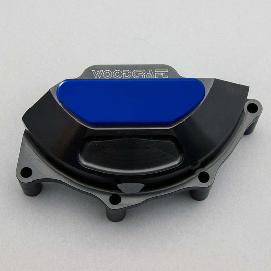 WOODCRAFT DUCATI PANIGALE V4 LHS STATOR COVER PROTECTOR W/ SKID PLATE BLUE CERAKOTE. SKU: 60-0656LC-C