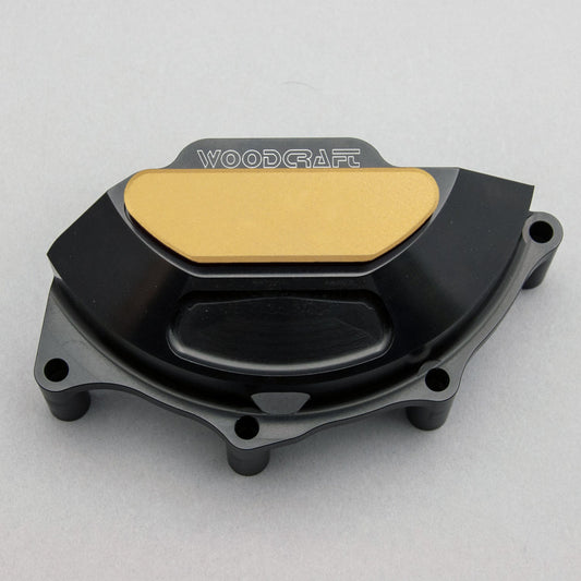WOODCRAFT DUCATI PANIGALE V4 LHS STATOR COVER PROTECTOR W/ SKID PLATE GOLD CERAKOTE. SKU: 60-0656LC-GD
