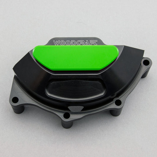 WOODCRAFT DUCATI PANIGALE V4 LHS STATOR COVER PROTECTOR W/ SKID PLATE GREEN CERAKOTE. SKU: 60-0656LC-GR