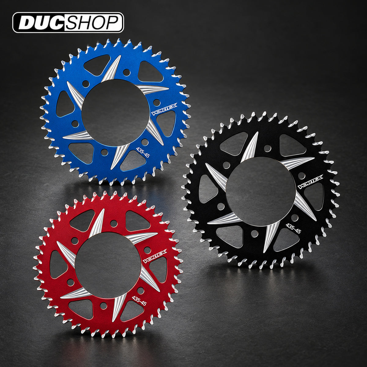Vortex Aluminum Rear Sprockets For Marchesini, BST, Marvic, Rotobox, OZ, & CoreMoto Wheels | Dual Sided Swingarm Rear Sprockets | ducshop.com