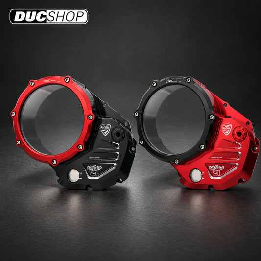 CNC Racing TROY BAYLISS LIMITED EDITION Clear Wet Clutch Cover for the Ducati Hypermotard 821 (2015) / 939 / 950, Multistrada 950, Supersport /S, Monster 821, Scrambler 1100 | Wet Clutch Covers | ducshop.com