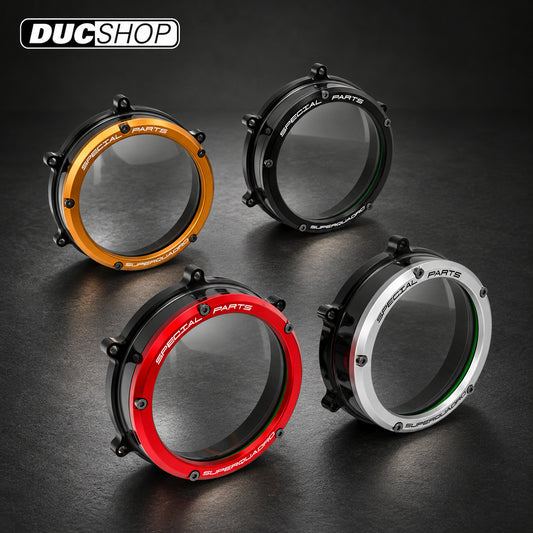 DBK Special Parts (Ducabike) Dual Color Clear Wet Clutch Cover for the Ducati Panigale 1299/1199/959 Superleggera (and 899 too with modification) | Wet Clutch Covers | ducshop.com