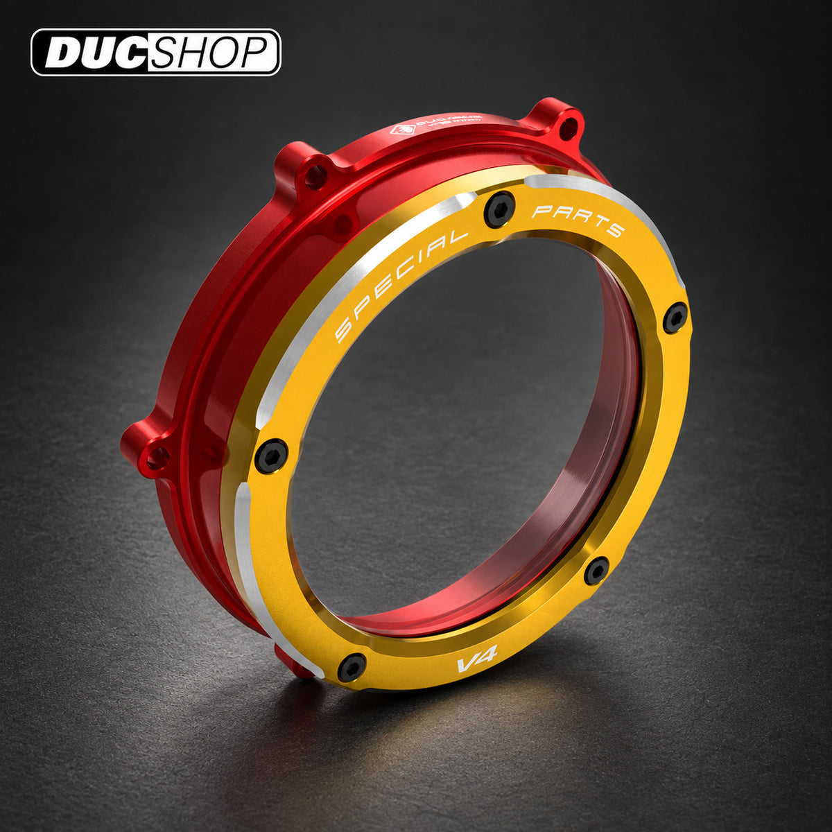 DBK Special Parts (Ducabike) Dual Color Clear Wet Clutch Cover for the Ducati Panigale / Streetfighter / Multistrada / Diavel V4 | Wet Clutch Covers | ducshop.com