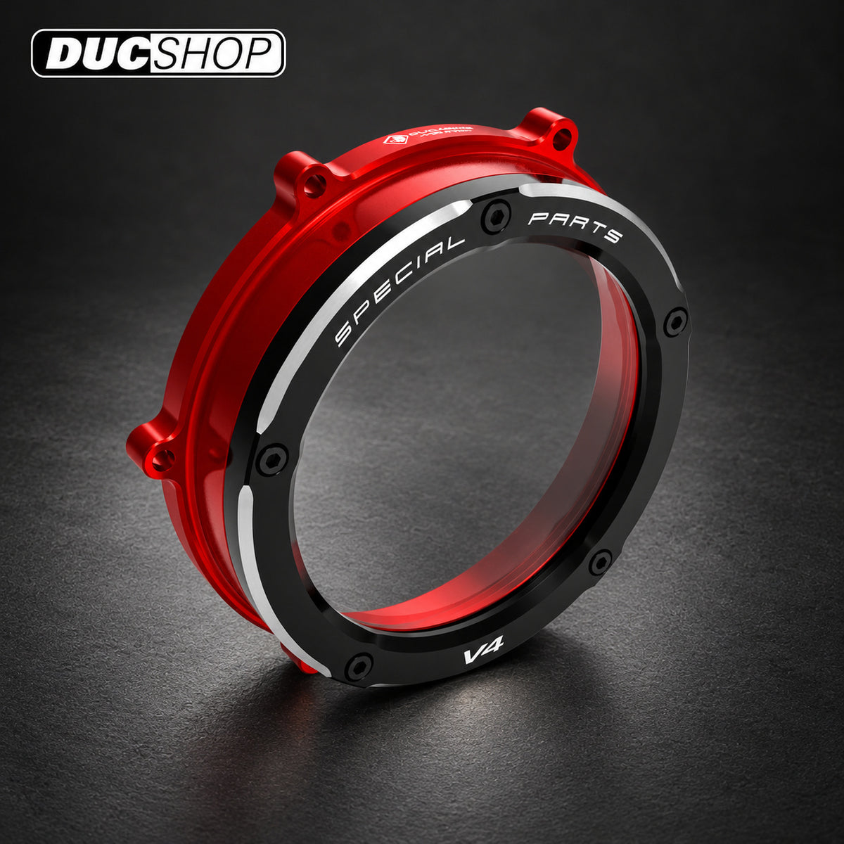 DBK Special Parts (Ducabike) Dual Color Clear Wet Clutch Cover for the Ducati Panigale / Streetfighter / Multistrada / Diavel V4 | Wet Clutch Covers | ducshop.com