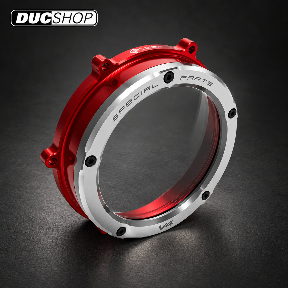 DBK Special Parts (Ducabike) Dual Color Clear Wet Clutch Cover for the Ducati Panigale / Streetfighter / Multistrada / Diavel V4 | Wet Clutch Covers | ducshop.com