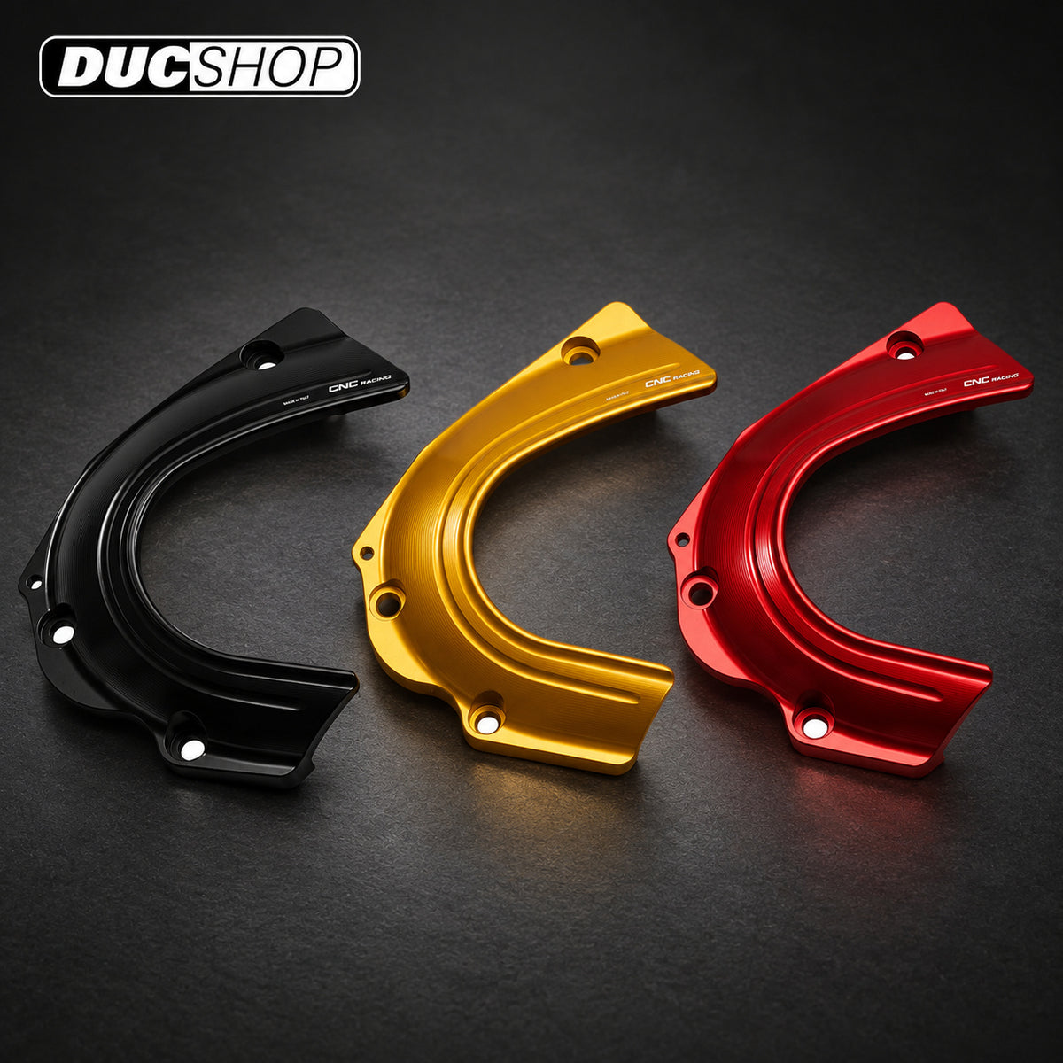 CNC Racing Ducati Hyper 821/939, M797, and Scrambler "OPEN" Front Sprocket Cover — representative product design; finishes may vary | ducshop.com