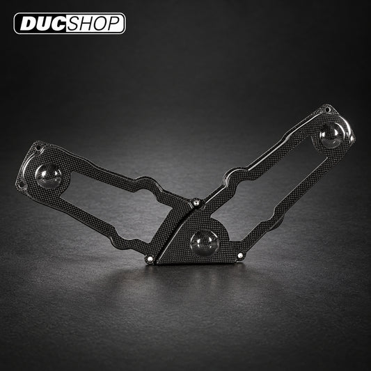 AviaCompositi Carbon Fiber And Clear Window Belt Covers for Ducati Monster / Supersport 900, ST2 and MH900e - Type 1 — Type 1 carbon-fiber timing-belt covers with windows | Belt Covers | ducshop.com