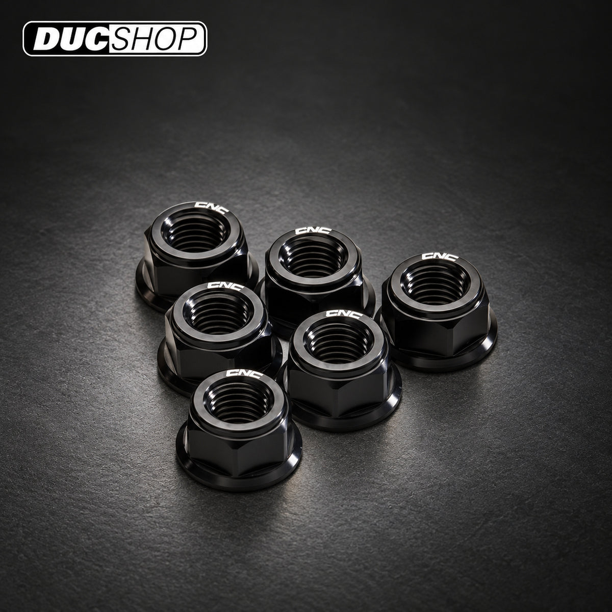 CNC Racing Ergal Flange Nuts for Ducati — 6 Piece, M10x1.0 — Black flange nuts | Sprocket Nuts | ducshop.com