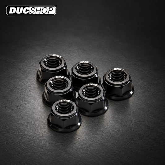 CNC Racing Ergal Flange Nuts for Ducati — 6 Piece, M10x1.0 — Black flange nuts | Sprocket Nuts | ducshop.com