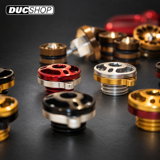 AEM Factory Two-Color Oil Filler Cap — M20×2.5 — representative product view; select the listed configuration | Oil Fill & Drain Plugs | ducshop.com