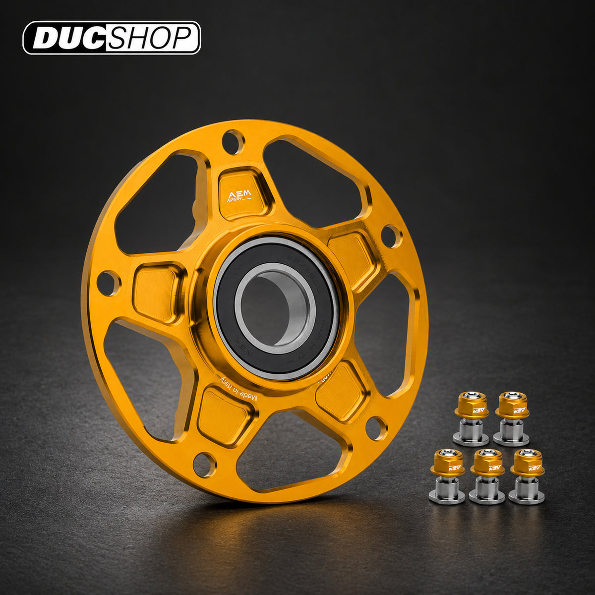 AEM Factory Aluminum Quick-Change Carrier for Ducati Panigale / Streetfighter V4 (2025+) — OE Wheels | Dual Sided Swingarm Rear Sprockets | ducshop.com