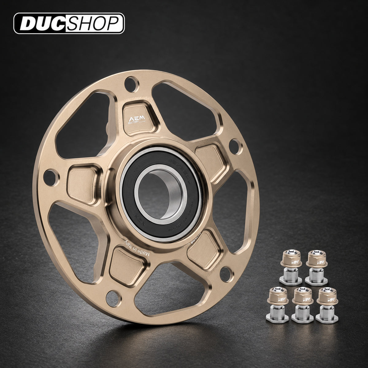AEM Factory Aluminum Quick-Change Carrier for Ducati Panigale / Streetfighter V4 (2025+) — OE Wheels | Dual Sided Swingarm Rear Sprockets | ducshop.com