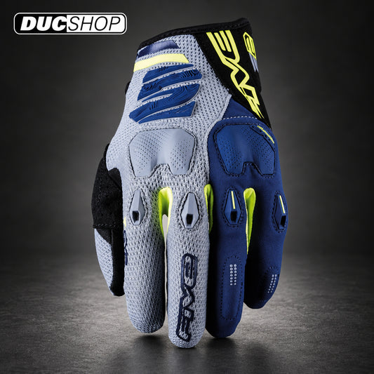 Five Gloves E2 Off-Road Gloves | Grey / Fluo Yellow / Navy | Off Road Gloves | DucShop