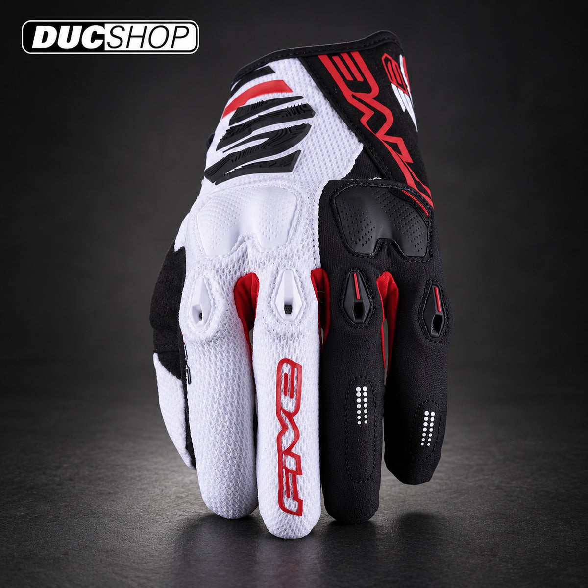 Five Gloves E2 Off-Road Gloves | White / Black / Red | Off Road Gloves | DucShop