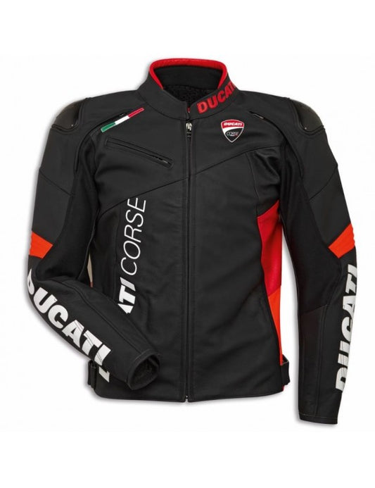 DUCATI CORSE C6 PERFORATED LEATHER JACKET – BLACK/BLACK/RED SKU: 9810746