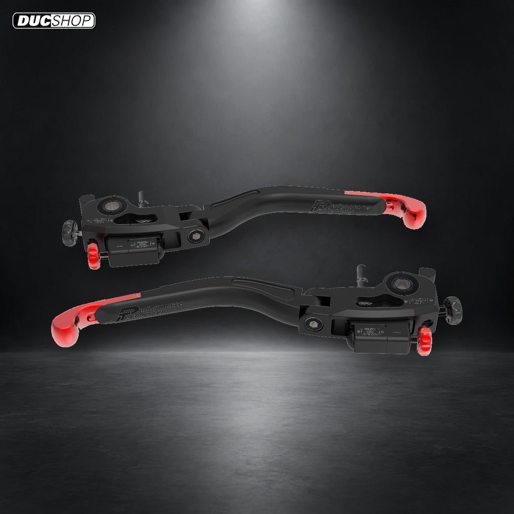 DBK Special Parts (Ducabike) Performance Technology L01 ULTIMATE Folding Lever Set for most Ducati - Red Lever Ends - DucShop