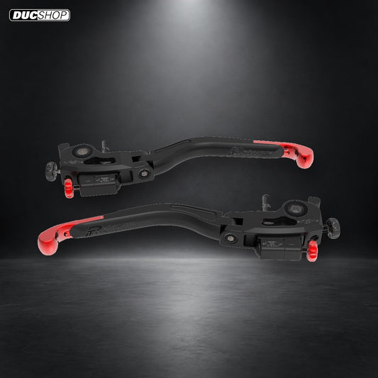 DBK Special Parts (Ducabike) Performance Technology L01 ULTIMATE Folding Lever Set for most Ducati - Red Lever Ends - DucShop