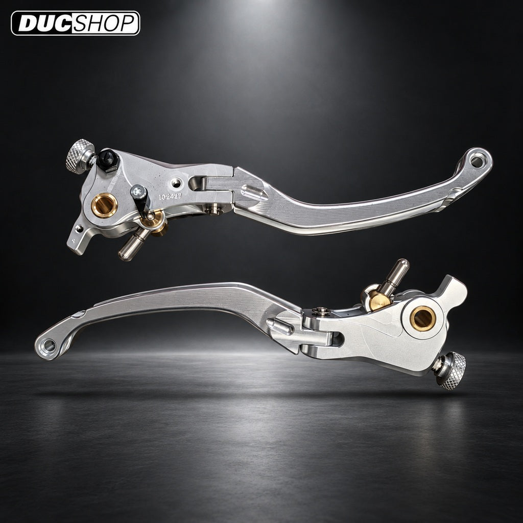 CNC Racing Limited Edition SILVER RACE Folding Adjustable Brake and Clutch Lever Set for Ducati, and MV Agusta F4 RR/RC - 190mm - DucShop