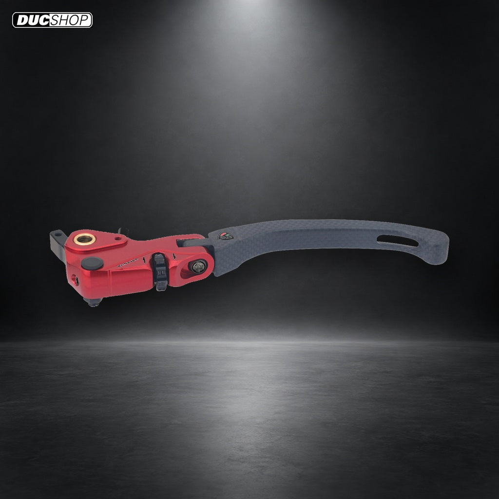 CNC Racing Carbon Fiber / Billet RACE EVO Folding Adjustable Clutch Lever for the Ducati Multistrada / Diavel V4 - Red / Gloss - DucShop