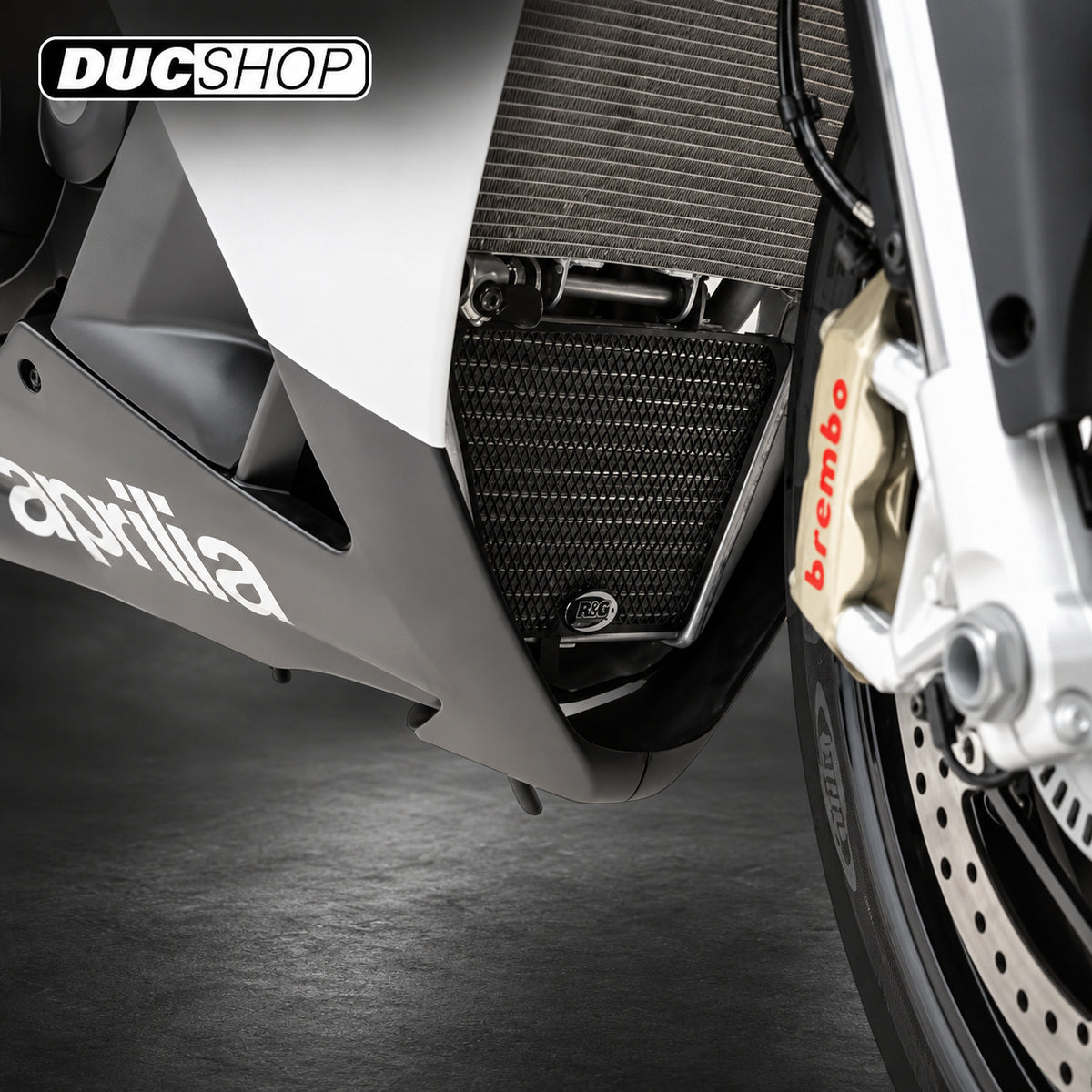 R&G Racing Oil Cooler Guard for Aprilia Tuono V4 1100 Factory / 1100 RR '05-'22, Factory Aprc '10-'15, R '09-'20, R Aprc '09-'18, RSV4-R '09-'20, RSV4 Factory '02-'18 | Radiator & Oil Cooler Guards | ducshop.com