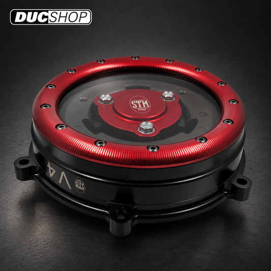 STM Clear Wet Clutch Cover For Ducati Panigale / Streetfighter / Multistrada V4 / S / Speciale - Sculptured Ring | Wet Clutch Covers | ducshop.com