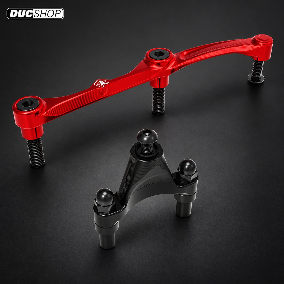 DBK Special Parts (Ducabike) Steering Damper Mount Kit for Ducati Streetfighter / Monster+ V2 (2025+) | Red | SKU SAS24A | DucShop