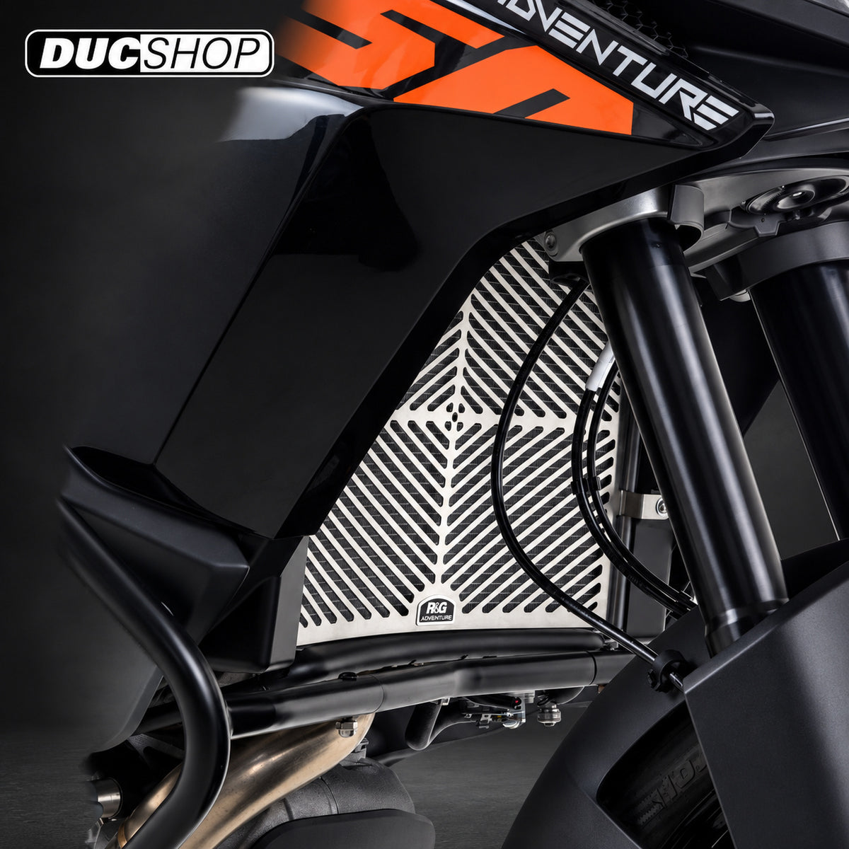 R&G Racing Stainless Steel Radiator Guard for KTM 1050 Adventure '15-'20, 1190 Adventure '11-'20, 1290 Super Adventure R/S/T '13-'22 | Radiator & Oil Cooler Guards | ducshop.com