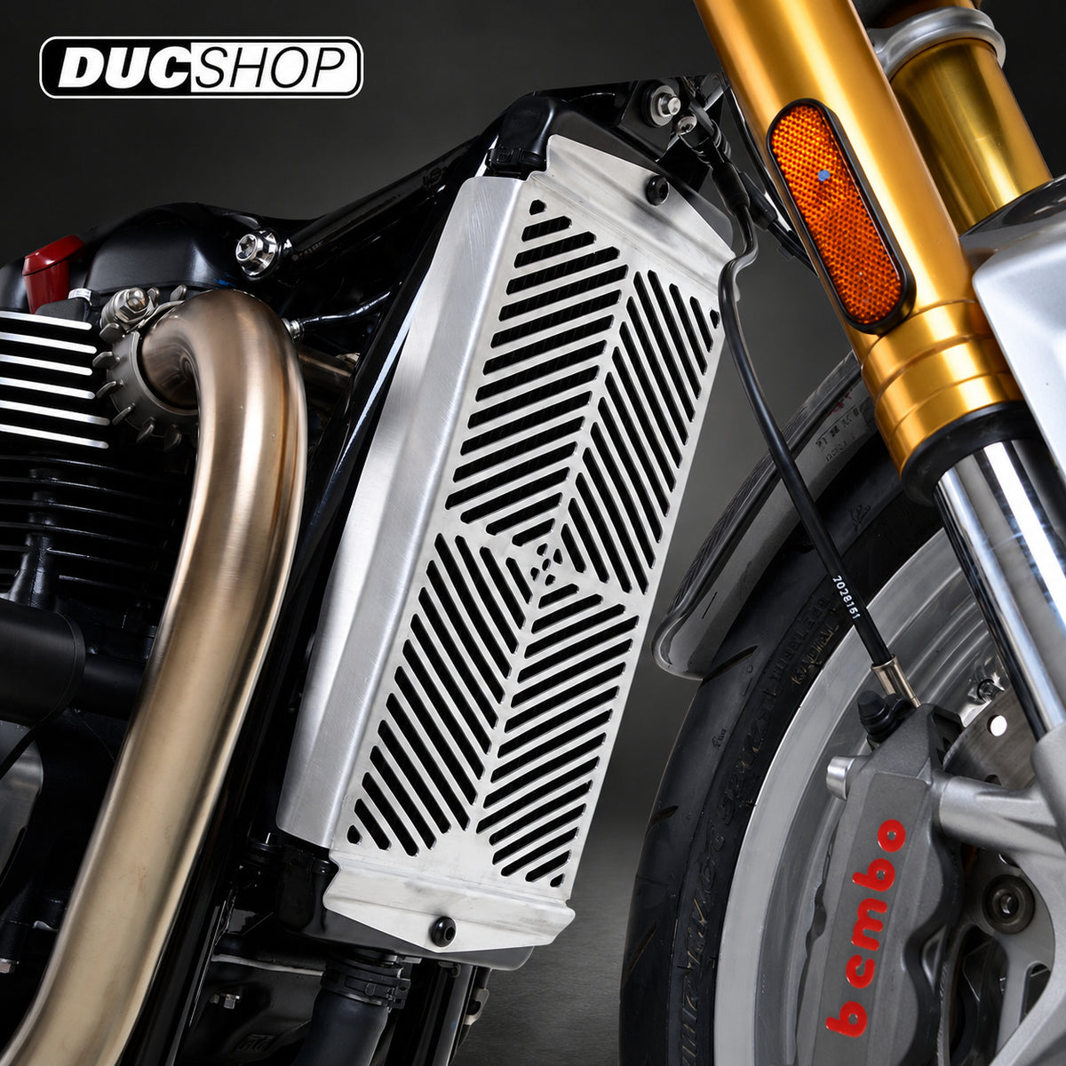 R&G Racing Stainless Steel Radiator Guard for Triumph Thruxton 1200 / Speed Twin '19-'22, Street Twin / T120 Bonneville / Street Cup '16-'22 | Radiator & Oil Cooler Guards | ducshop.com