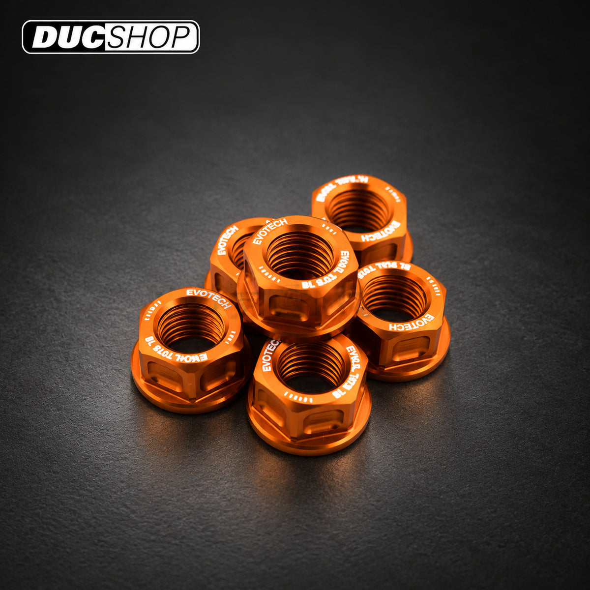 Evotech Srl Sprocket & Flange Nuts — 6 Piece, M10x1.25 — Orange flange nuts | Sprocket Nuts | ducshop.com